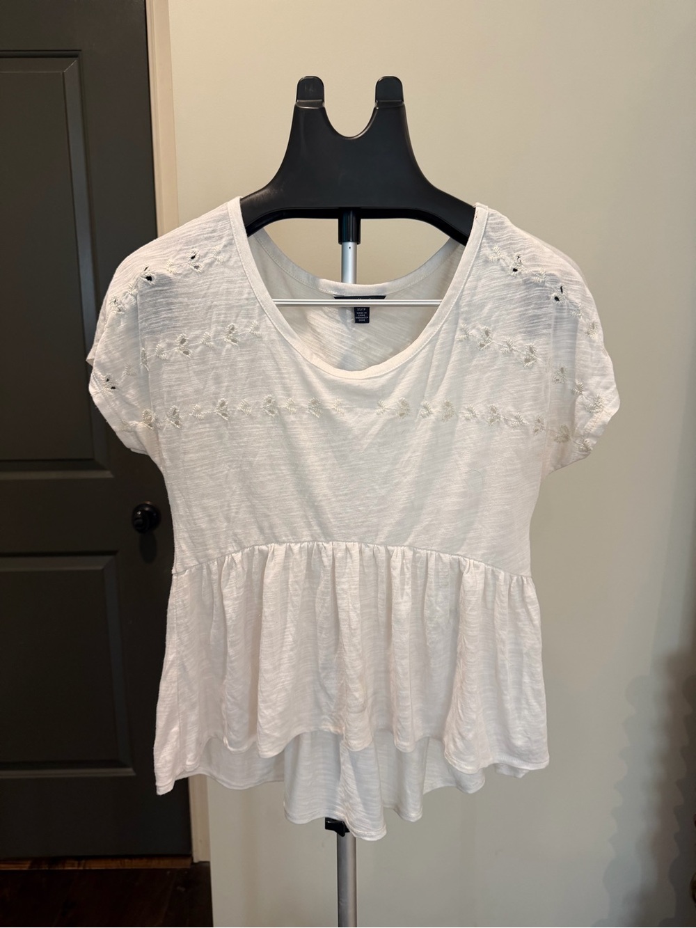 American Eagle White Embroidered Peplum Babydoll Top XS